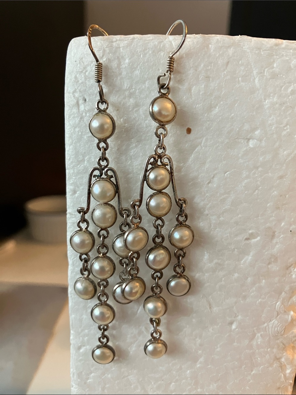 Pearl Cascade Chandelier Earrings  Sterling Silver Finish